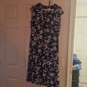 Floral Navy Blue and White Dress